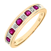 0.38ct Round Ruby and Diamond Pave Set Eternity Ring in UK Hallmarked 9ct Yellow Gold